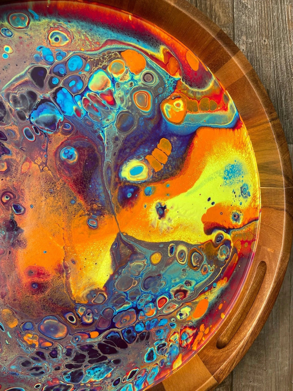 Intergalactic Rainbow Large Round Acacia Wood Tray
