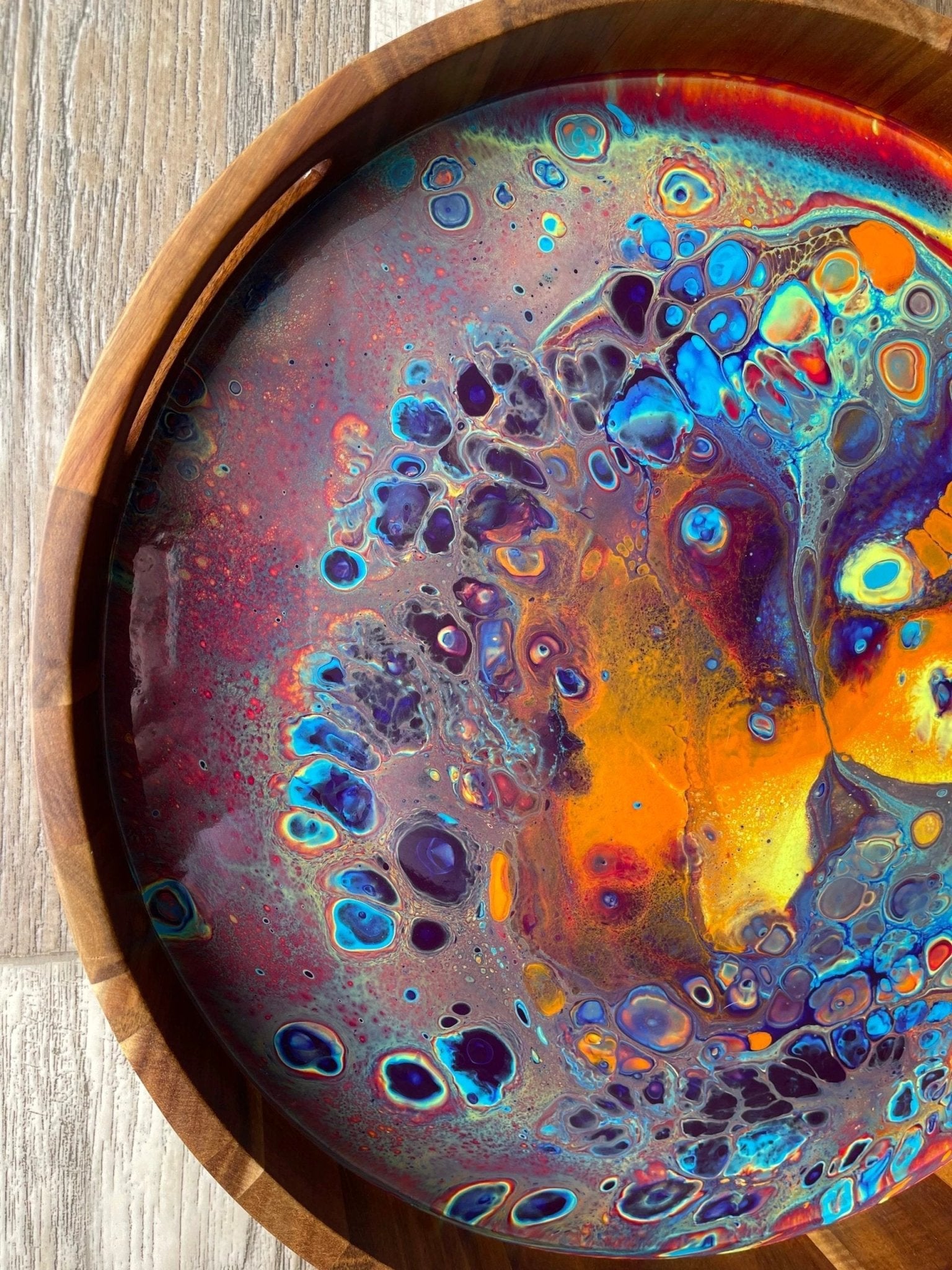 Intergalactic Rainbow Large Round Acacia Wood Tray