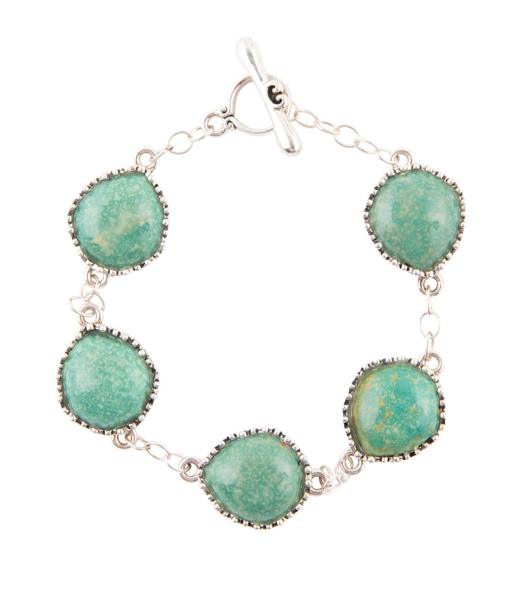 Intricate Green Turquoise and Sterling Silver Toggle Bracelet by Barse Jewelry