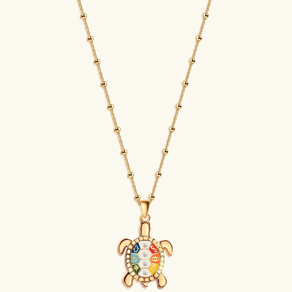 Intuitive Wisdom - Multi Symbol Chakra Turtle Necklace