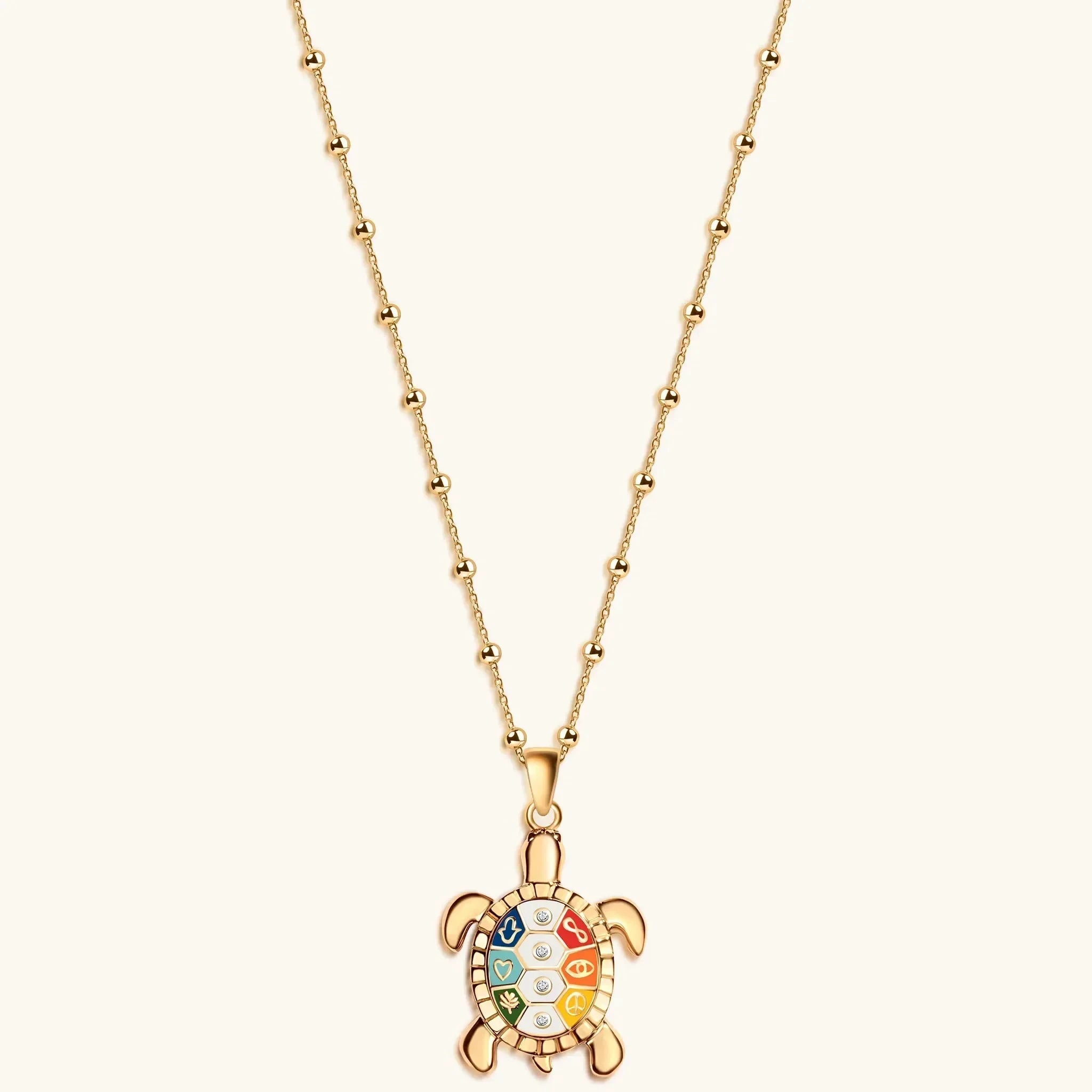Intuitive Wisdom - Multi Symbol Chakra Turtle Necklace
