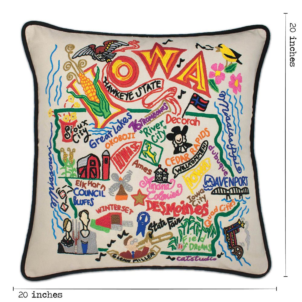 Iowa Hand - Embroidered Pillow Pillows La Vie Bien Iowa Hand - Embroidered Pillow