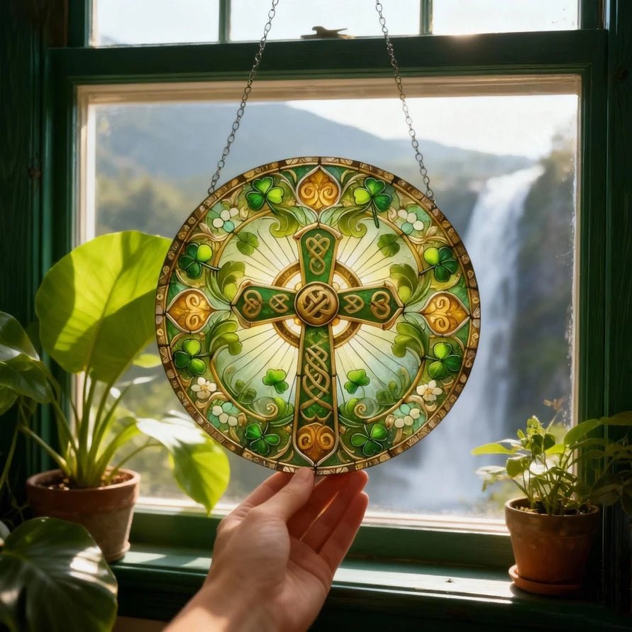 Ireland's Celtic Cross Stained Glass Suncatcher Gift Gifts La Vie Bien Ireland's Celtic Cross Stained Glass Suncatcher Gift