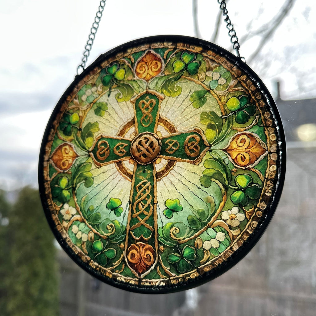 Ireland's Celtic Cross Stained Glass Suncatcher Gift Gifts La Vie Bien Ireland's Celtic Cross Stained Glass Suncatcher Gift