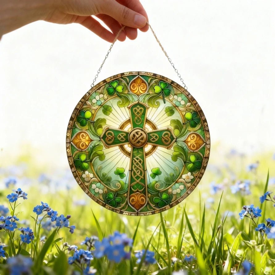 Ireland's Celtic Cross Stained Glass Suncatcher Gift Gifts La Vie Bien Ireland's Celtic Cross Stained Glass Suncatcher Gift