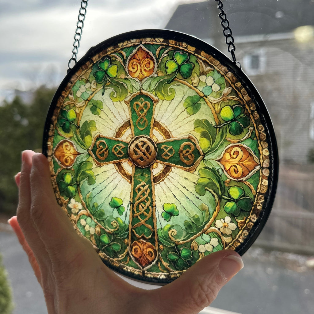 Ireland's Celtic Cross Stained Glass Suncatcher Gift Gifts La Vie Bien Ireland's Celtic Cross Stained Glass Suncatcher Gift