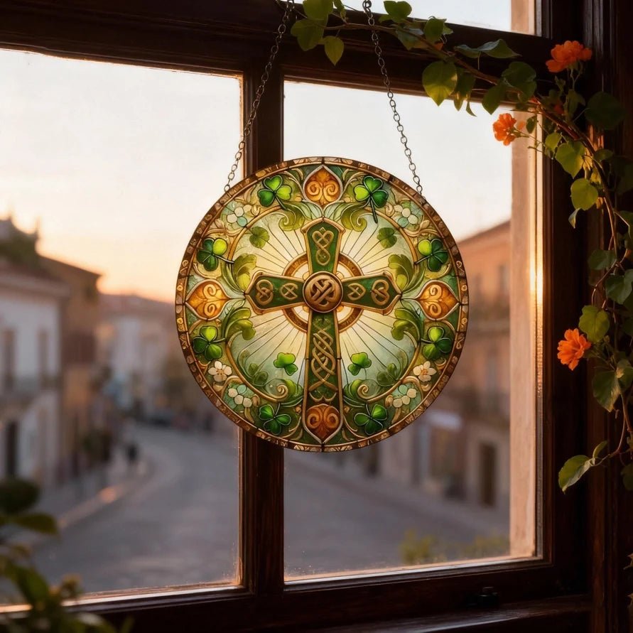 Ireland's Celtic Cross Stained Glass Suncatcher Gift Gifts La Vie Bien Ireland's Celtic Cross Stained Glass Suncatcher Gift