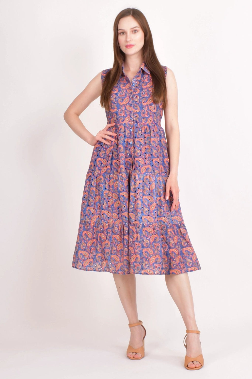 Irina Embroidered Tiered Midi Dress by Raas