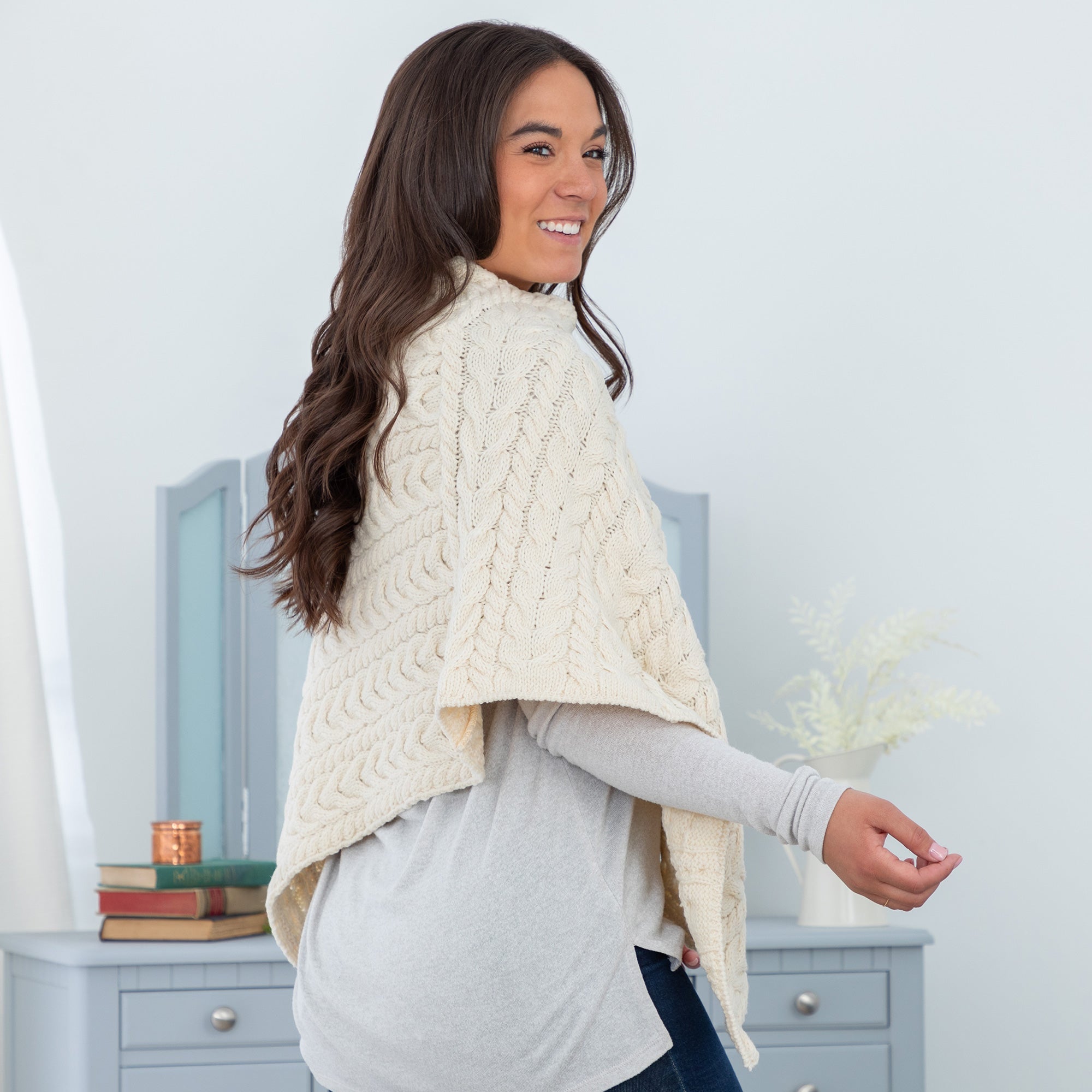 Irish Aran Wool Poncho Sweaters & Cardigans La Vie Bien Irish Aran Wool Poncho