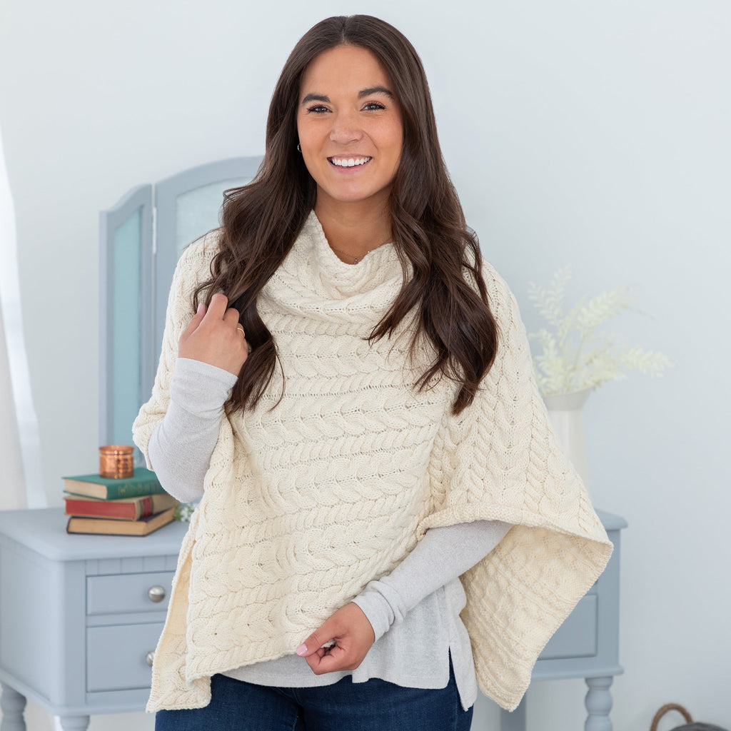 Irish Aran Wool Poncho Sweaters & Cardigans La Vie Bien Irish Aran Wool Poncho