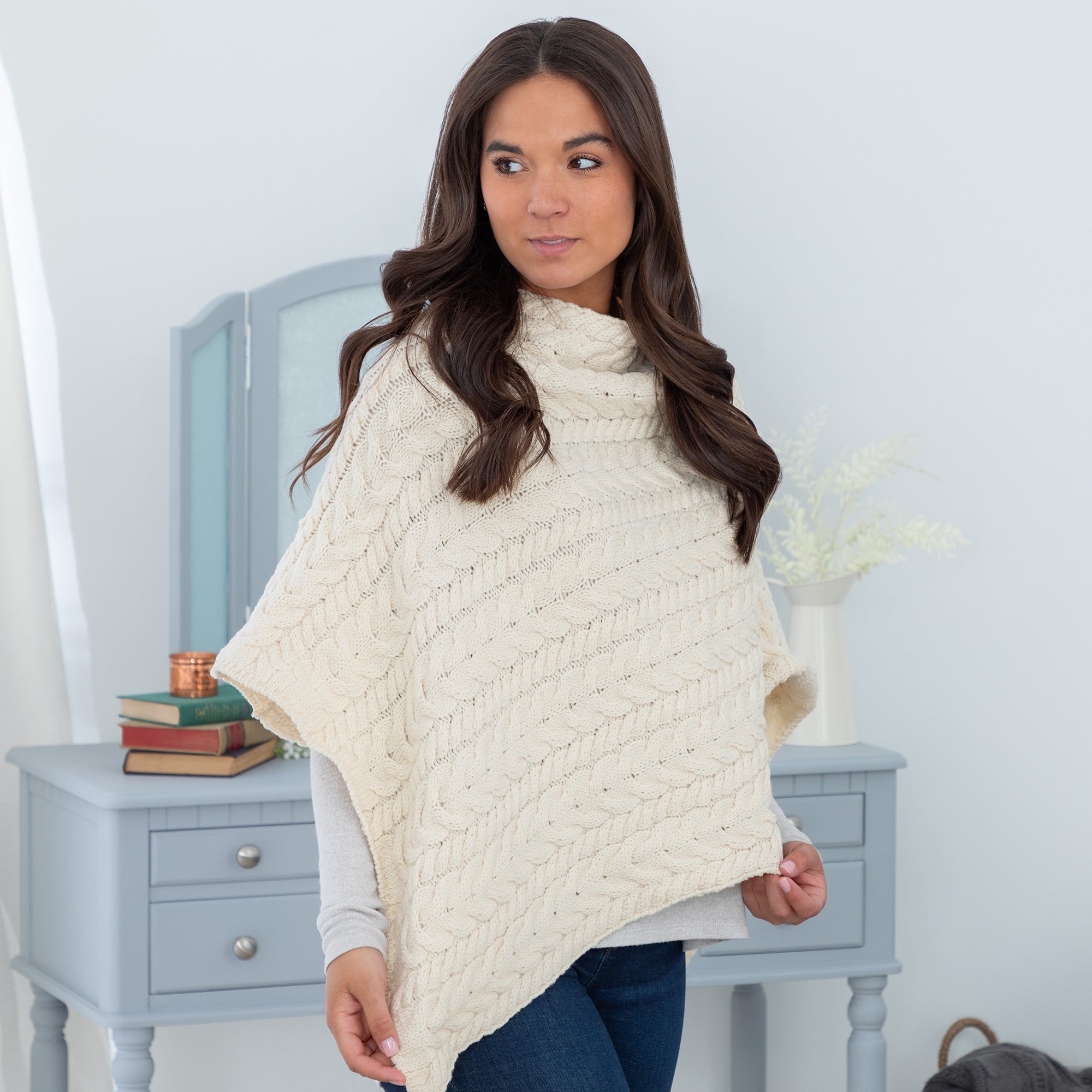 Irish Aran Wool Poncho Sweaters & Cardigans La Vie Bien Irish Aran Wool Poncho