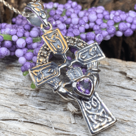 Irish Claddagh Celtic Cross Necklace in Sterling Silver Pendant La Vie Bien Irish Claddagh Celtic Cross Necklace in Sterling Silver