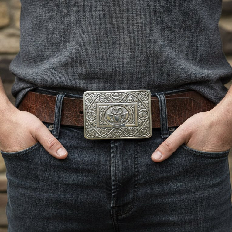 Irish Claddagh Kilt Belt Buckle for Men Belt Buckle La Vie Bien Irish Claddagh Kilt Belt Buckle for Men