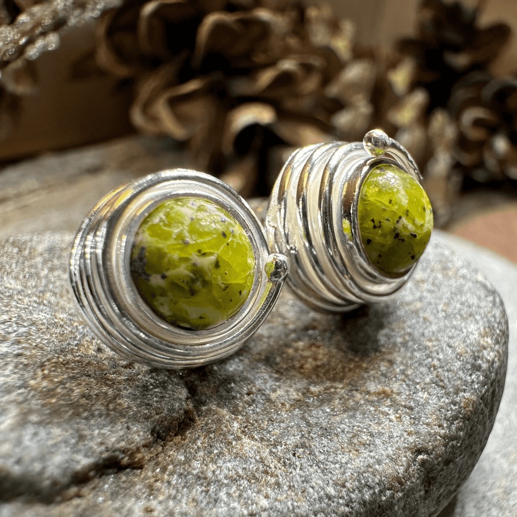 Irish Connemara Marble Celtic Spiral Post Earrings in Sterling Silver Post Earrings La Vie Bien Irish Connemara Marble Celtic Spiral Post Earrings in Sterling Silver