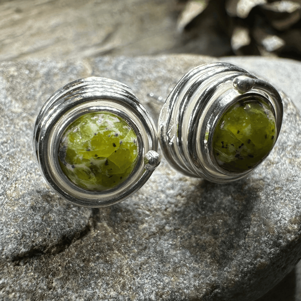 Irish Connemara Marble Celtic Spiral Post Earrings in Sterling Silver Post Earrings La Vie Bien Irish Connemara Marble Celtic Spiral Post Earrings in Sterling Silver