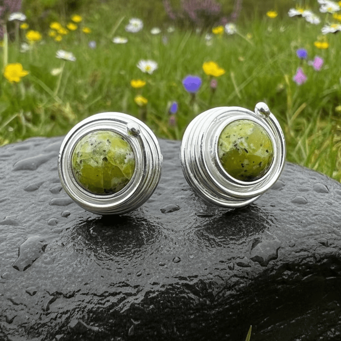 Irish Connemara Marble Celtic Spiral Post Earrings in Sterling Silver Post Earrings La Vie Bien Irish Connemara Marble Celtic Spiral Post Earrings in Sterling Silver