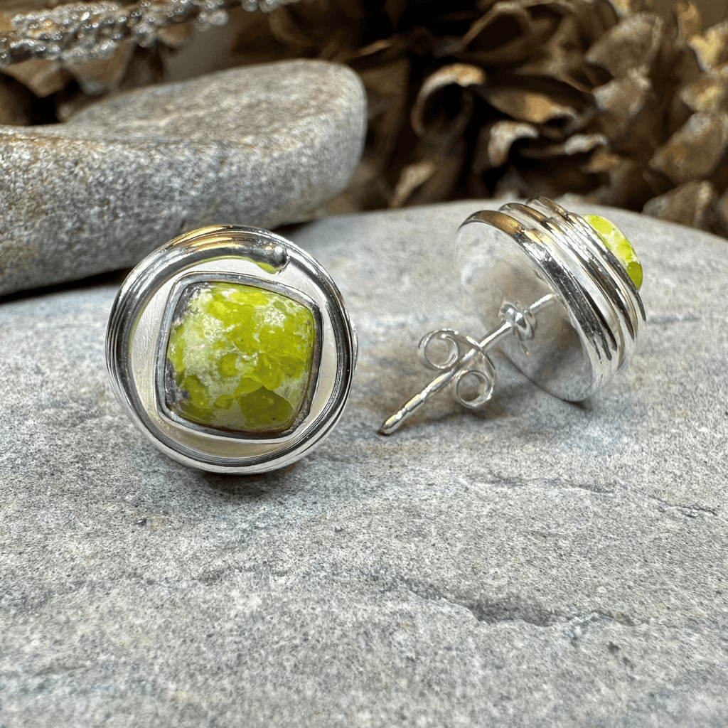 Irish Connemara Marble Celtic Spiral Post Earrings in Sterling Silver Post Earrings La Vie Bien Irish Connemara Marble Celtic Spiral Post Earrings in Sterling Silver
