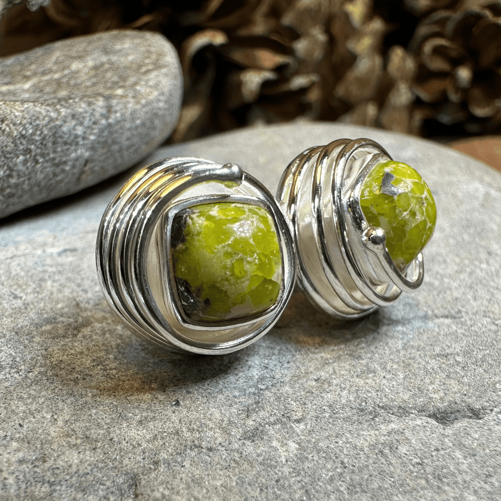 Irish Connemara Marble Celtic Spiral Post Earrings in Sterling Silver Post Earrings La Vie Bien Irish Connemara Marble Celtic Spiral Post Earrings in Sterling Silver