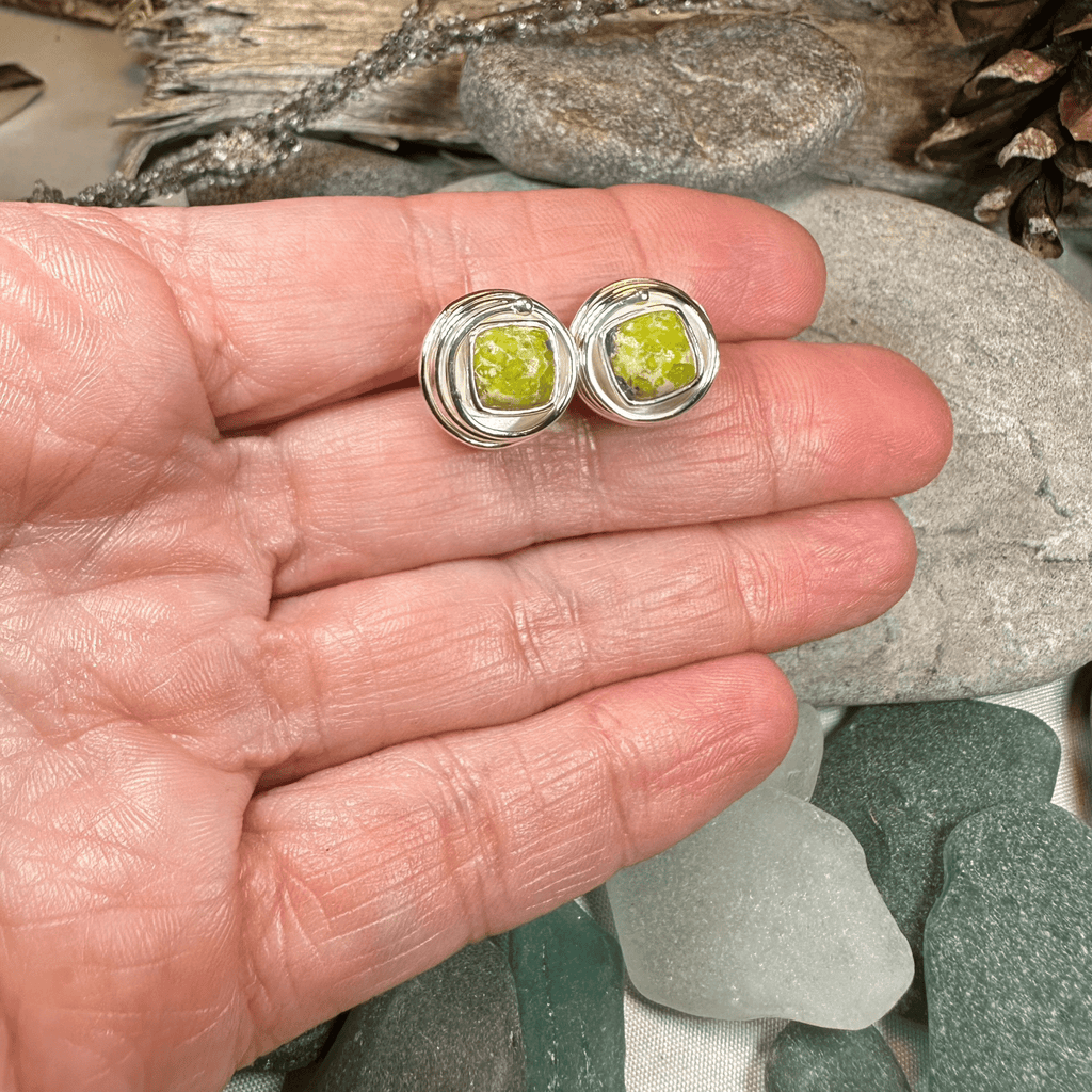 Irish Connemara Marble Celtic Spiral Post Earrings in Sterling Silver Post Earrings La Vie Bien Irish Connemara Marble Celtic Spiral Post Earrings in Sterling Silver