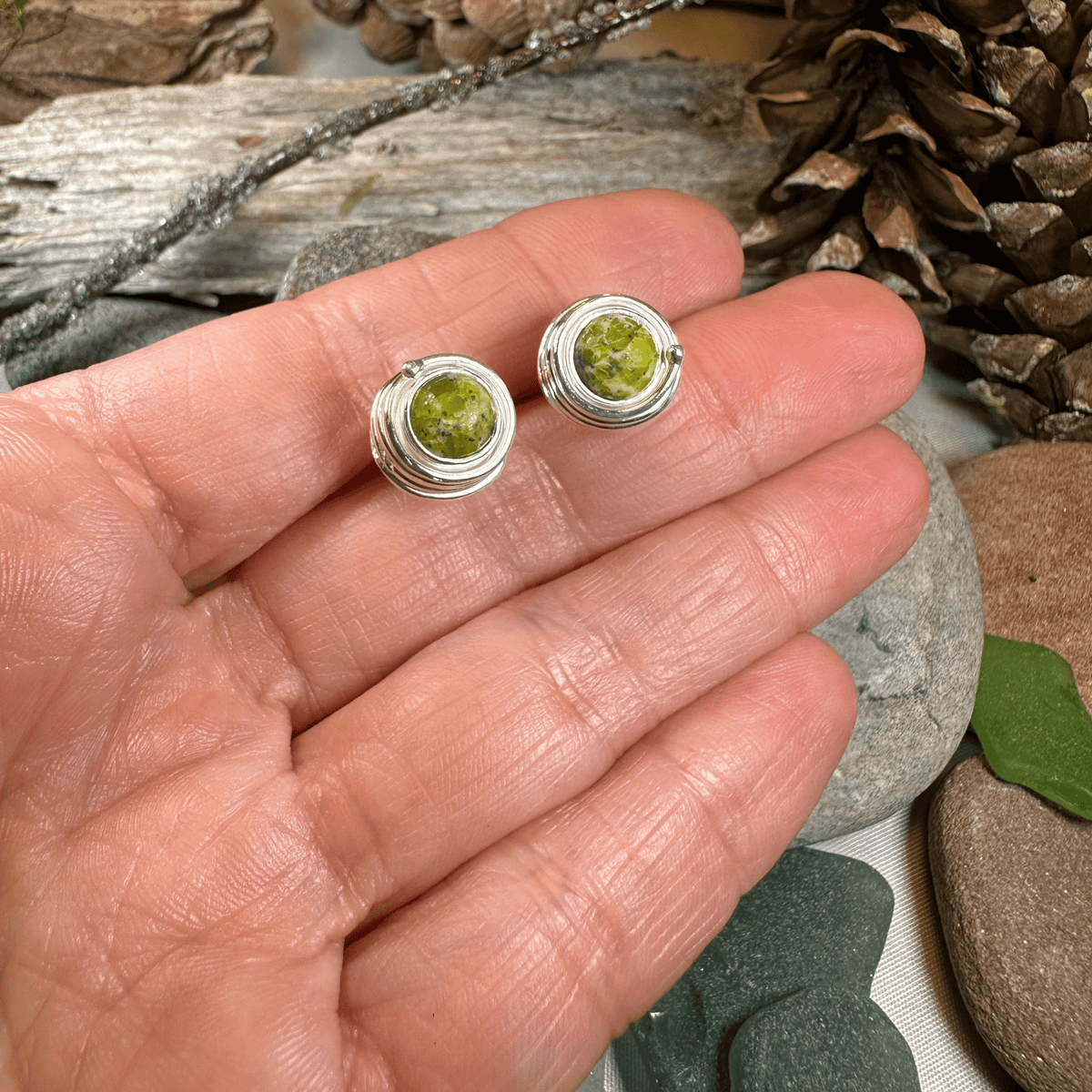 Irish Connemara Marble Celtic Spiral Post Earrings in Sterling Silver Post Earrings La Vie Bien Irish Connemara Marble Celtic Spiral Post Earrings in Sterling Silver