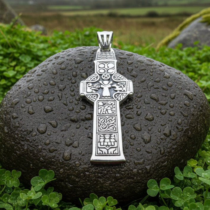 Irish Durrow Celtic Cross Necklace in Sterling Silver Pendant La Vie Bien Irish Durrow Celtic Cross Necklace in Sterling Silver
