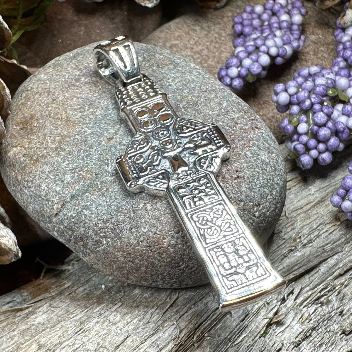 Irish Durrow Celtic Cross Necklace in Sterling Silver Pendant La Vie Bien Irish Durrow Celtic Cross Necklace in Sterling Silver