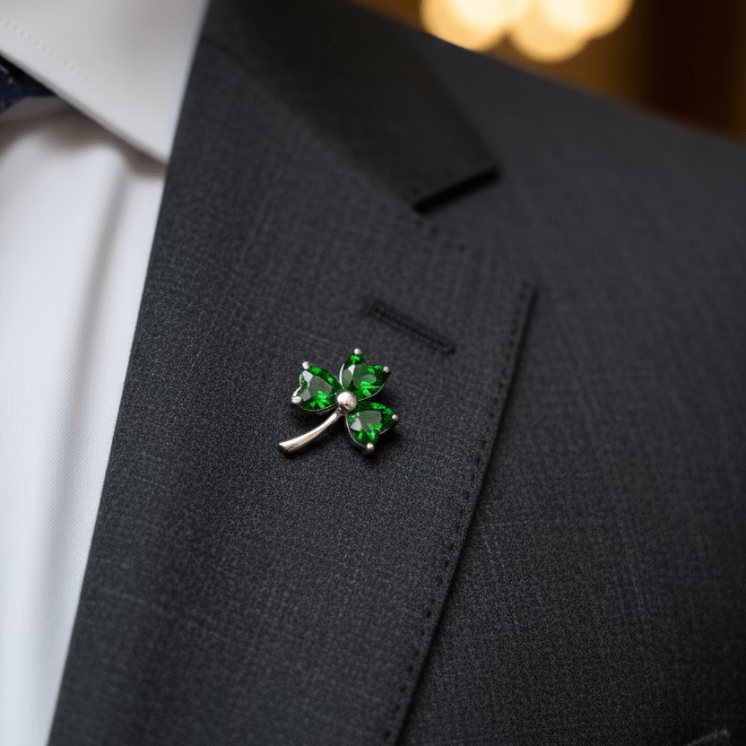 Irish Forever Shamrock Lapel Pin in Sterling Silver Brooch La Vie Bien Irish Forever Shamrock Lapel Pin in Sterling Silver