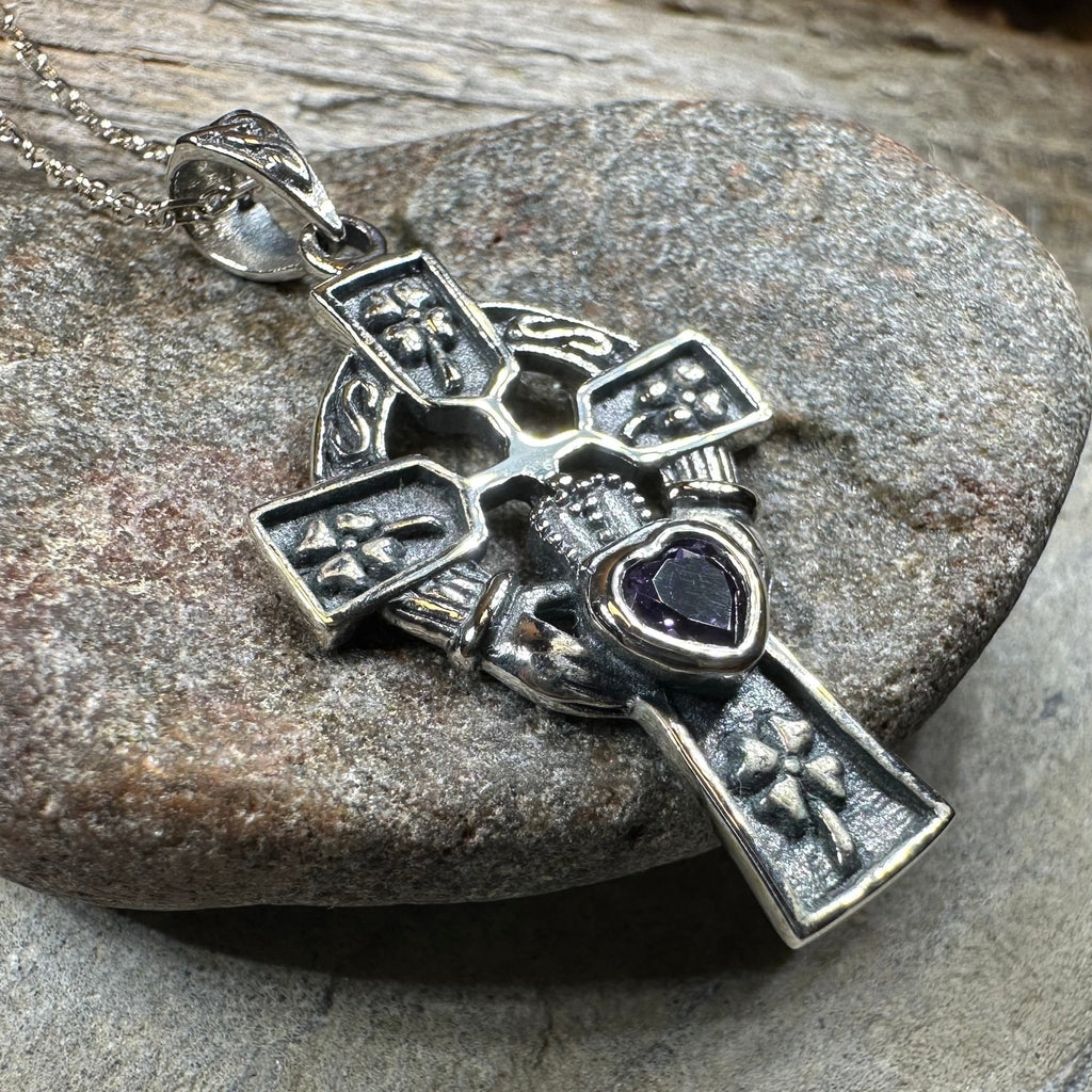Irish Love Shamrock Claddagh Cross Necklace Pendant La Vie Bien Irish Love Shamrock Claddagh Cross Necklace