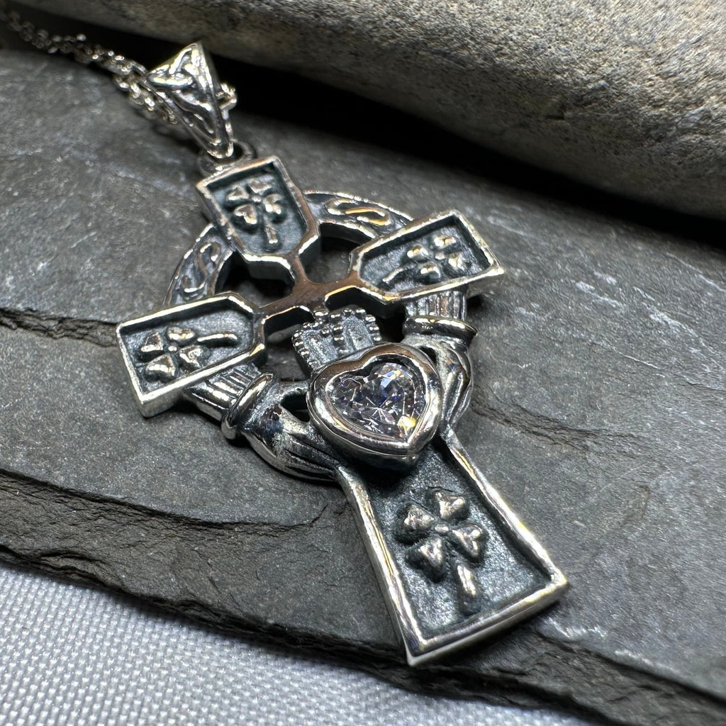 Irish Love Shamrock Claddagh Cross Necklace Pendant La Vie Bien Irish Love Shamrock Claddagh Cross Necklace