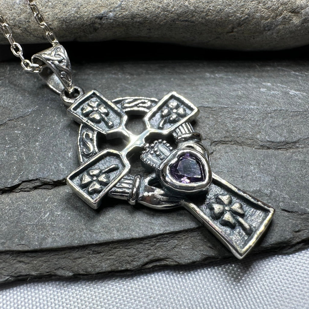 Irish Love Shamrock Claddagh Cross Necklace Pendant La Vie Bien Irish Love Shamrock Claddagh Cross Necklace