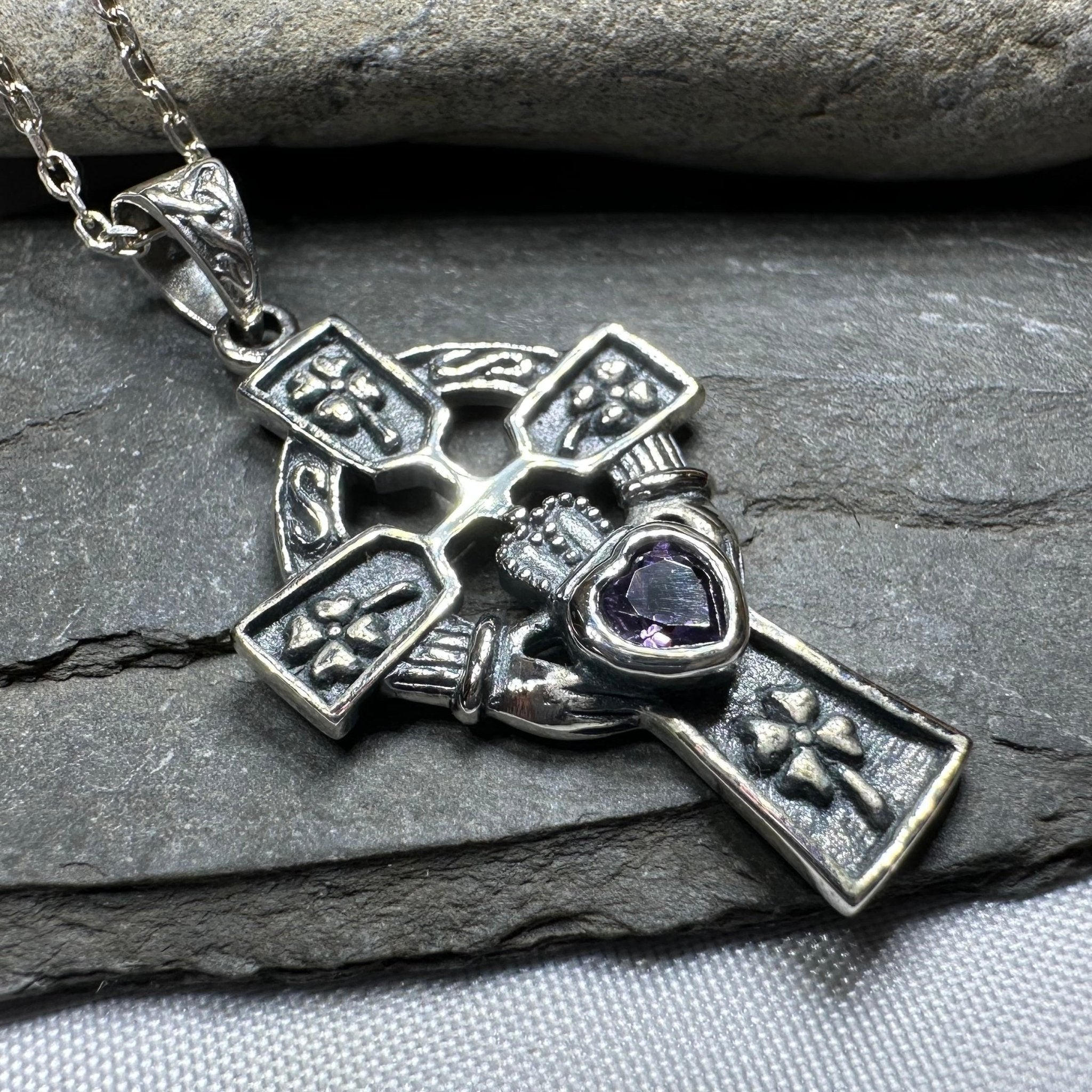 Irish Love Shamrock Claddagh Cross Necklace Pendant La Vie Bien Irish Love Shamrock Claddagh Cross Necklace