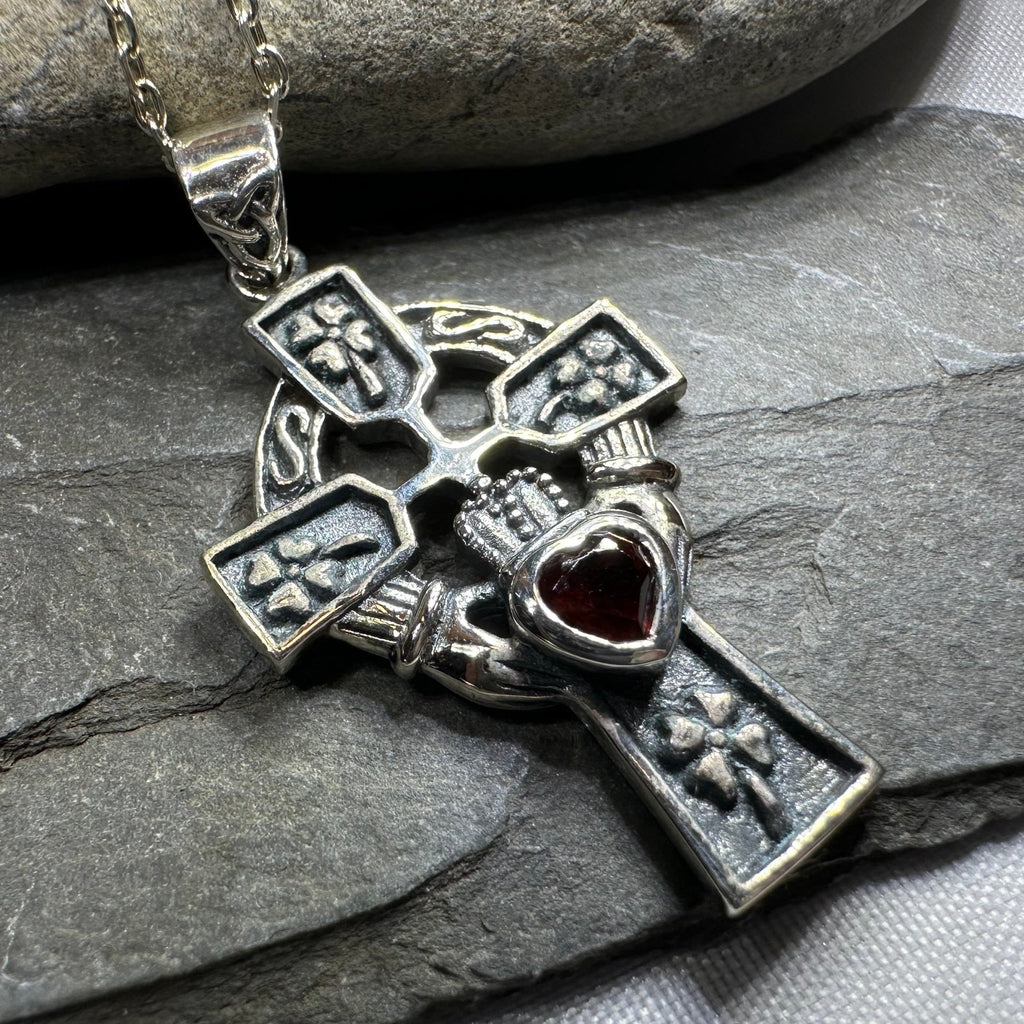 Irish Love Shamrock Claddagh Cross Necklace Pendant La Vie Bien Irish Love Shamrock Claddagh Cross Necklace