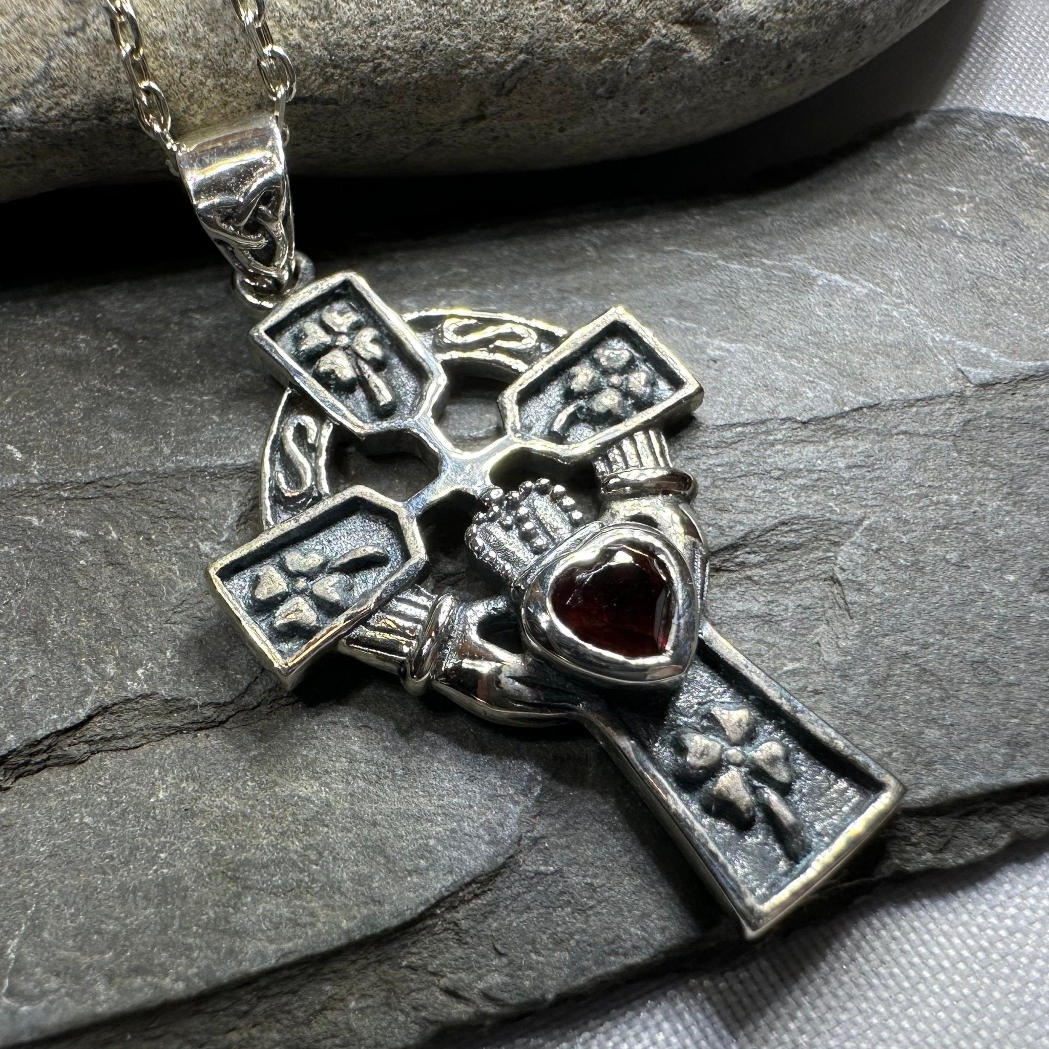Irish Love Shamrock Claddagh Cross Necklace Pendant La Vie Bien Irish Love Shamrock Claddagh Cross Necklace