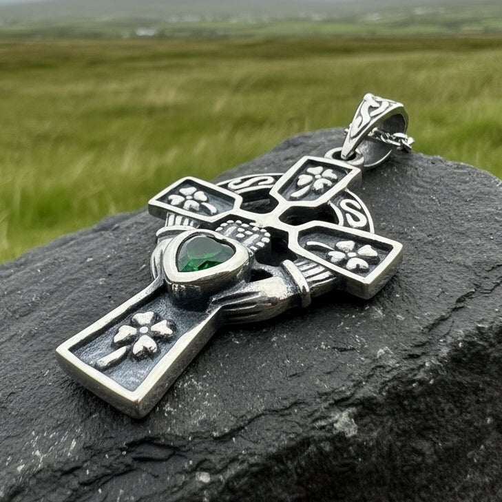 Irish Love Shamrock Claddagh Cross Necklace Pendant La Vie Bien Irish Love Shamrock Claddagh Cross Necklace
