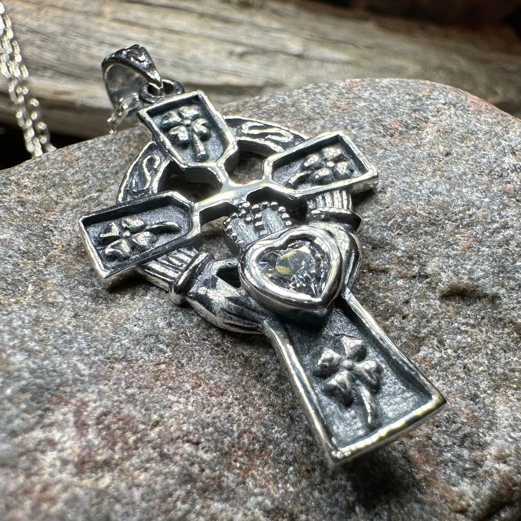 Irish Love Shamrock Claddagh Cross Necklace Pendant La Vie Bien Irish Love Shamrock Claddagh Cross Necklace