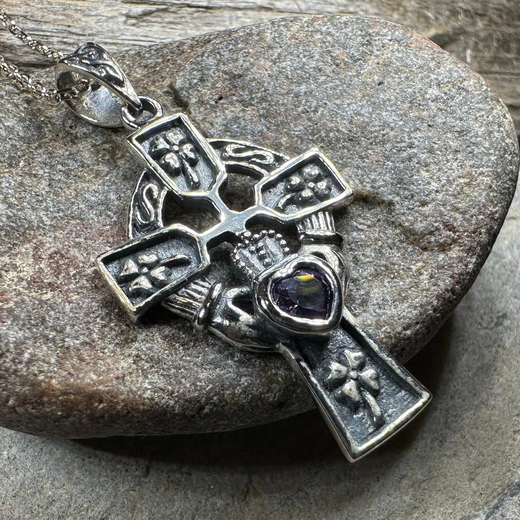 Irish Love Shamrock Claddagh Cross Necklace Pendant La Vie Bien Irish Love Shamrock Claddagh Cross Necklace