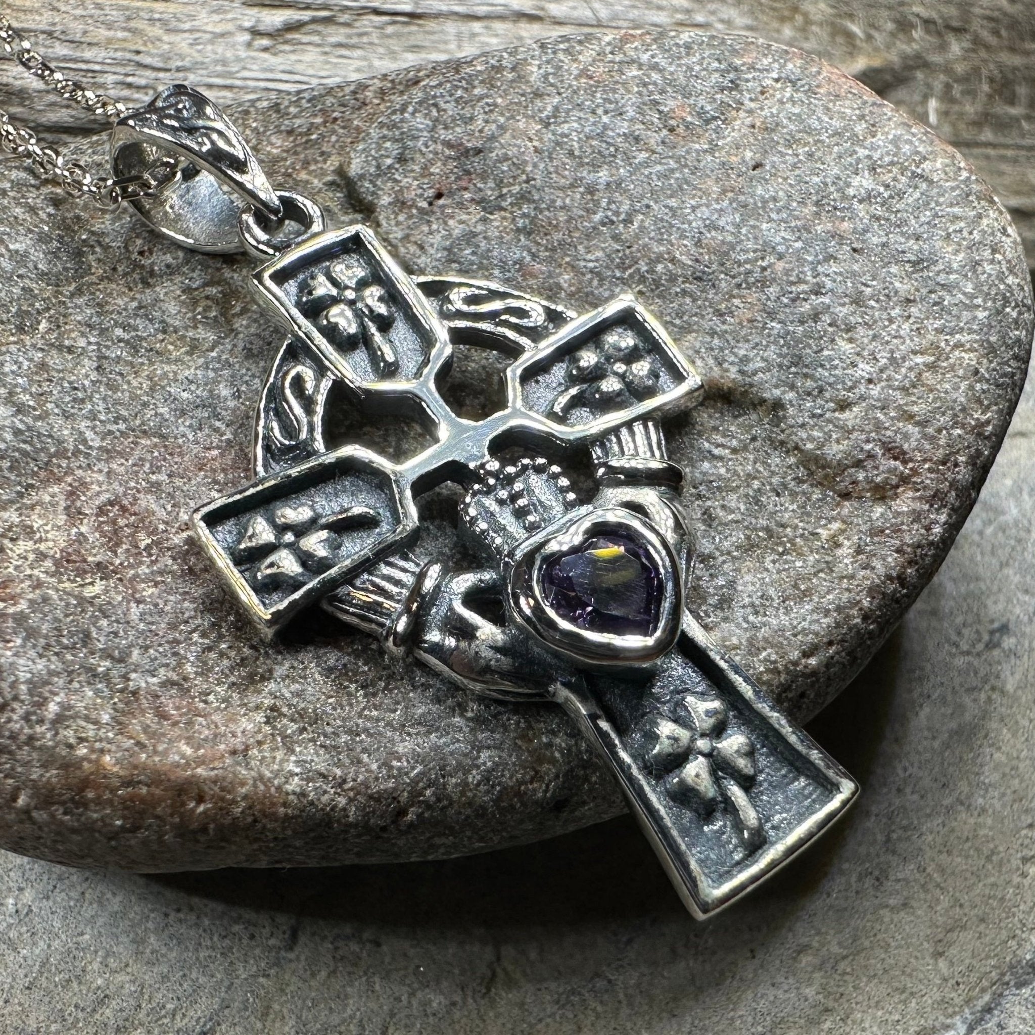 Irish Love Shamrock Claddagh Cross Necklace Pendant La Vie Bien Irish Love Shamrock Claddagh Cross Necklace