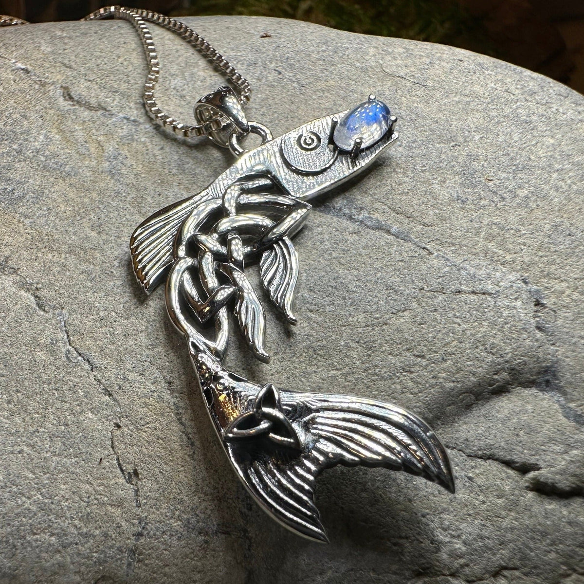 Irish Salmon of Knowledge Moonstone Necklace in Sterling Silver Pendant La Vie Bien Irish Salmon of Knowledge Moonstone Necklace in Sterling Silver