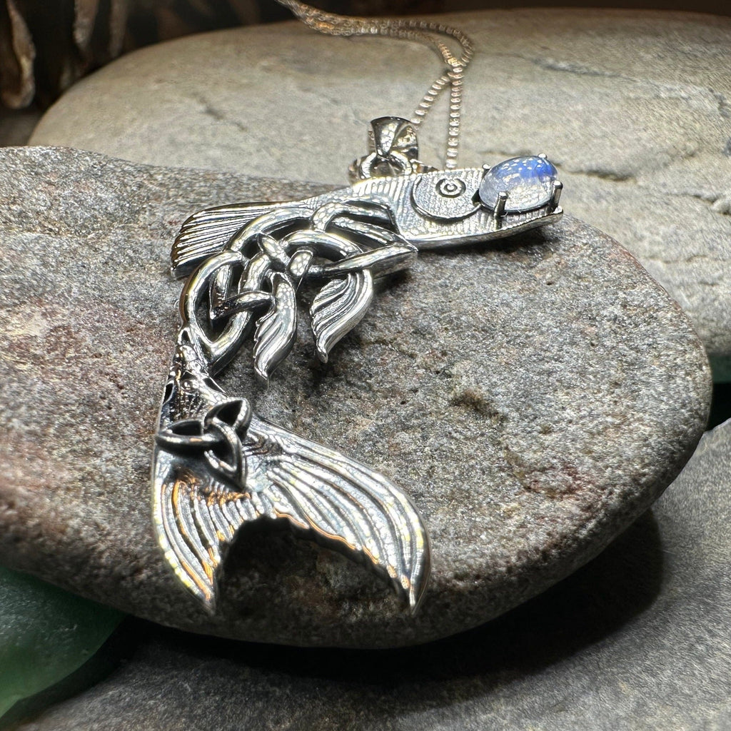 Irish Salmon of Knowledge Moonstone Necklace in Sterling Silver Pendant La Vie Bien Irish Salmon of Knowledge Moonstone Necklace in Sterling Silver