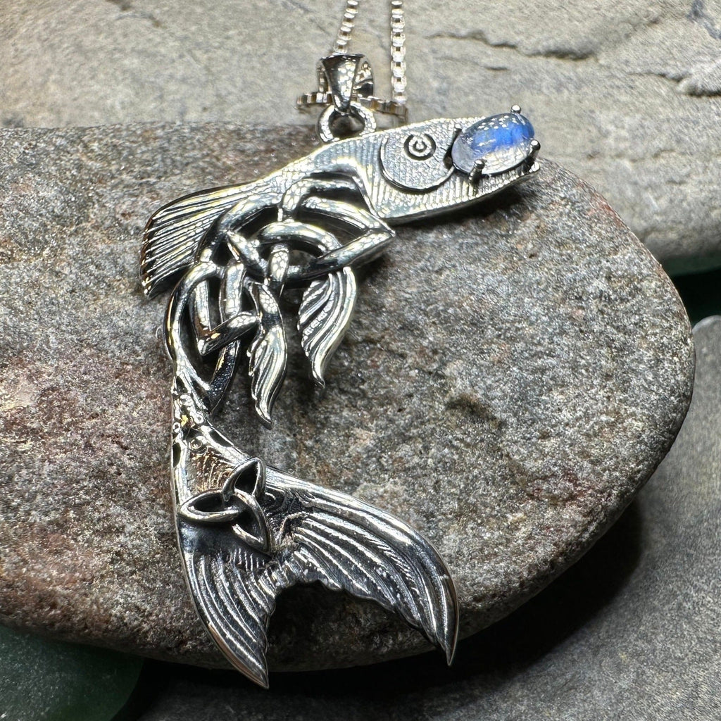 Irish Salmon of Knowledge Moonstone Necklace in Sterling Silver Pendant La Vie Bien Irish Salmon of Knowledge Moonstone Necklace in Sterling Silver