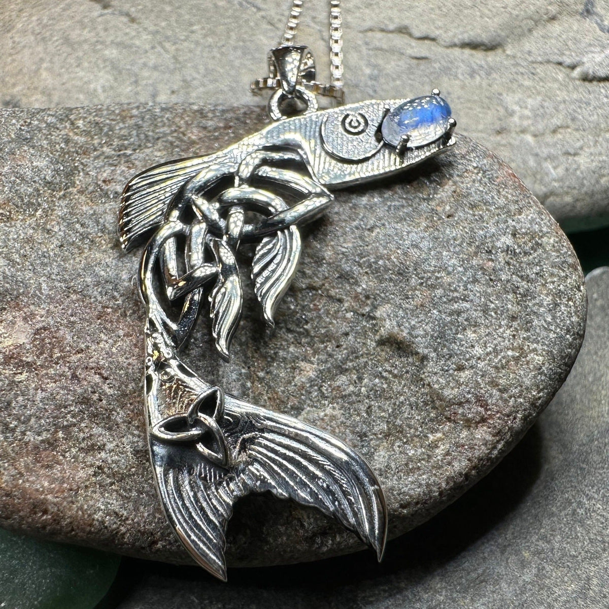 Irish Salmon of Knowledge Moonstone Necklace in Sterling Silver Pendant La Vie Bien Irish Salmon of Knowledge Moonstone Necklace in Sterling Silver