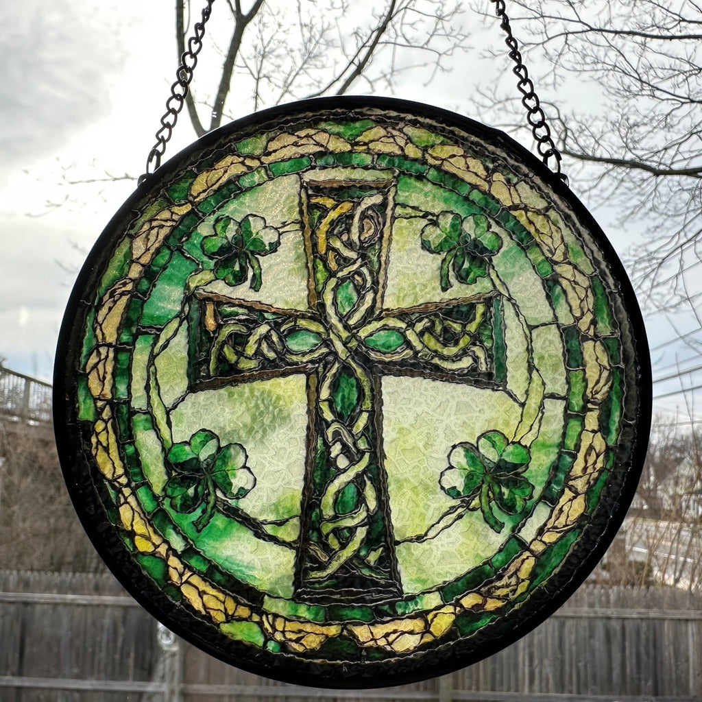 Irish Shamrock Celtic Cross Stained Glass Gift Gifts La Vie Bien Irish Shamrock Celtic Cross Stained Glass Gift
