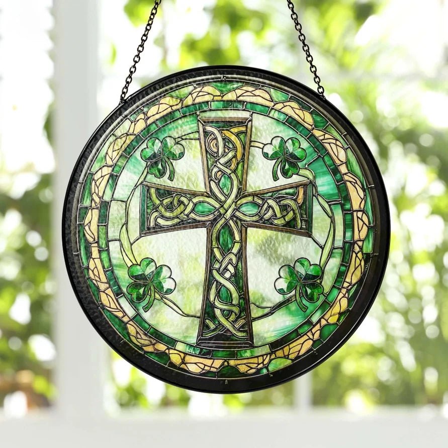 Irish Shamrock Celtic Cross Stained Glass Gift Gifts La Vie Bien Irish Shamrock Celtic Cross Stained Glass Gift