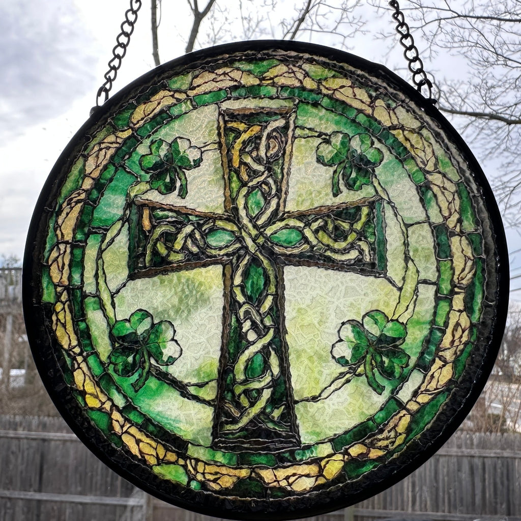 Irish Shamrock Celtic Cross Stained Glass Gift Gifts La Vie Bien Irish Shamrock Celtic Cross Stained Glass Gift