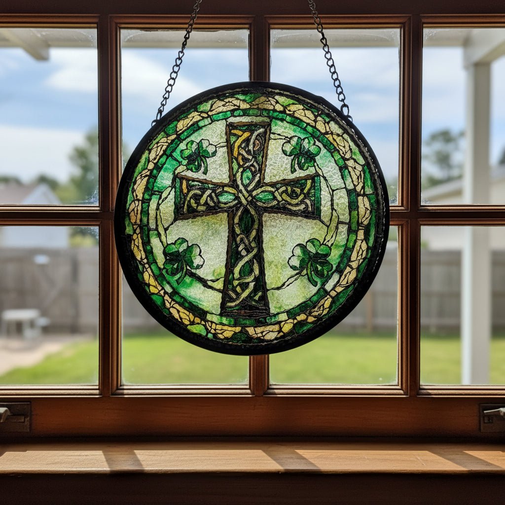 Irish Shamrock Celtic Cross Stained Glass Gift Gifts La Vie Bien Irish Shamrock Celtic Cross Stained Glass Gift