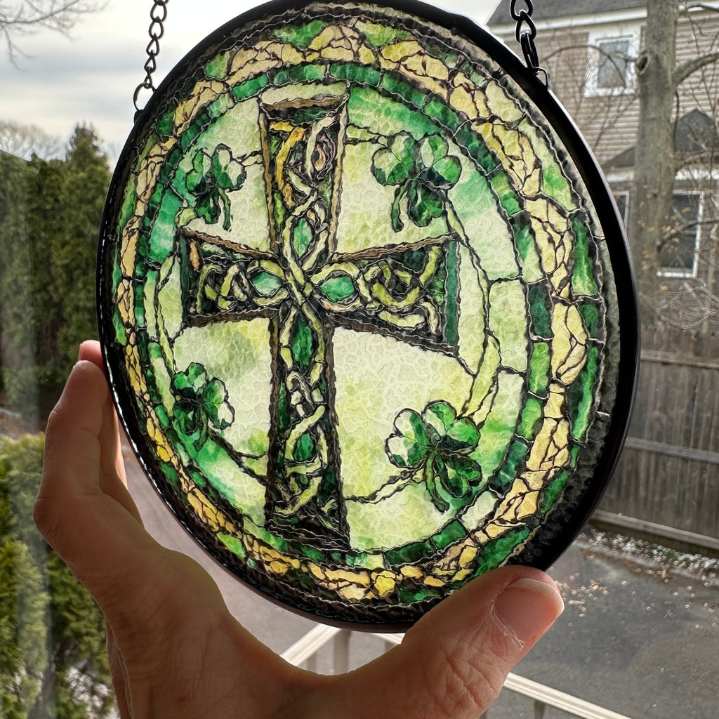 Irish Shamrock Celtic Cross Stained Glass Gift Gifts La Vie Bien Irish Shamrock Celtic Cross Stained Glass Gift