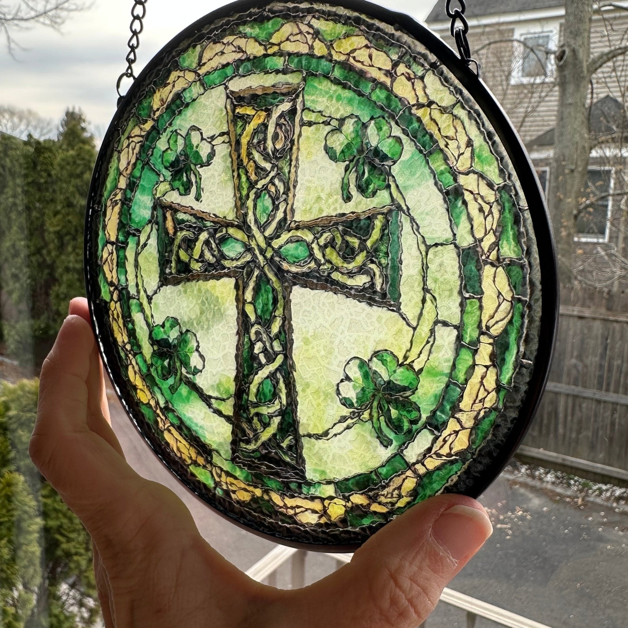 Irish Shamrock Celtic Cross Stained Glass Gift Gifts La Vie Bien Irish Shamrock Celtic Cross Stained Glass Gift