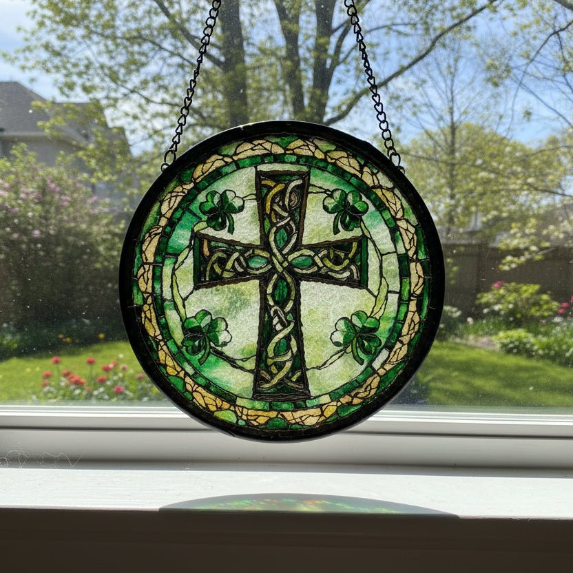 Irish Shamrock Celtic Cross Stained Glass Gift Gifts La Vie Bien Irish Shamrock Celtic Cross Stained Glass Gift