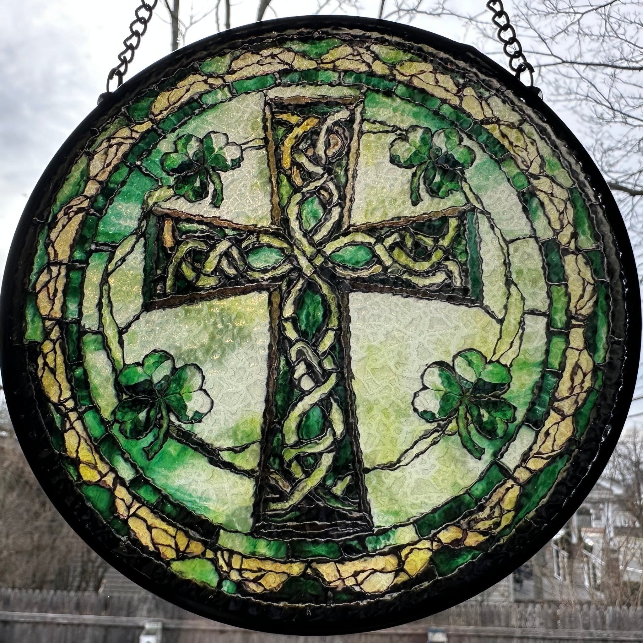 Irish Shamrock Celtic Cross Stained Glass Gift Gifts La Vie Bien Irish Shamrock Celtic Cross Stained Glass Gift