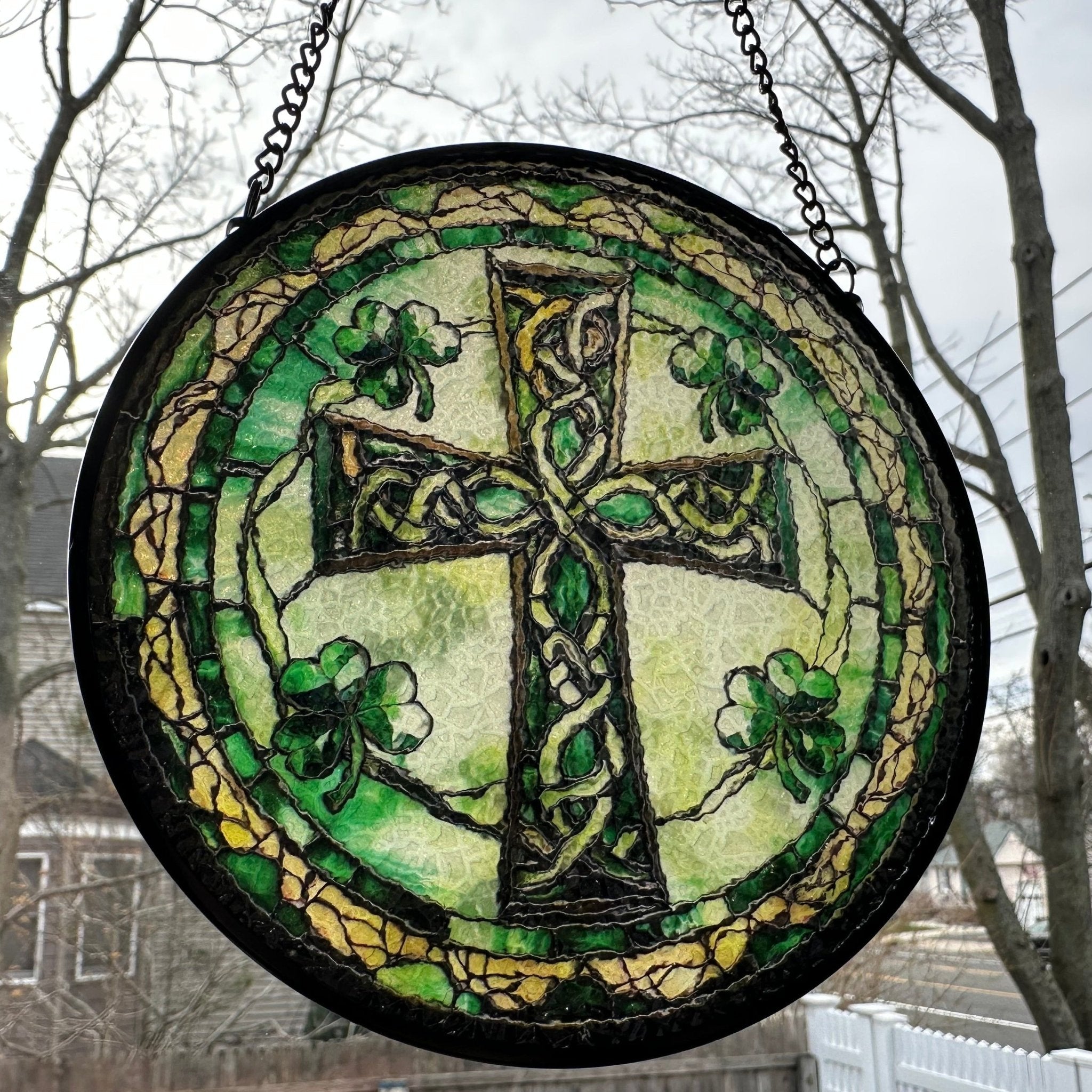 Irish Shamrock Celtic Cross Stained Glass Gift Gifts La Vie Bien Irish Shamrock Celtic Cross Stained Glass Gift